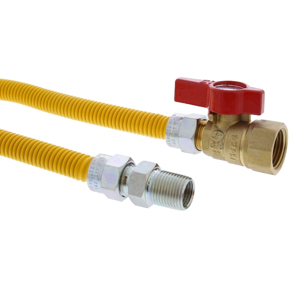 Jones Stephens 3/8" OD (1/4" ID) Gas Connector, 3/8" MIP x 1/2" FIP Ball Valve x 48" G70220 - main